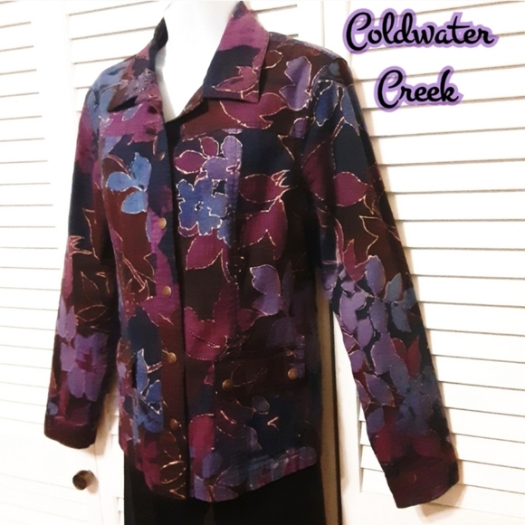 Beautiful Floral with Purples & Blues Coldwater Creek Stretchy Jacket - Picture 1 of 8